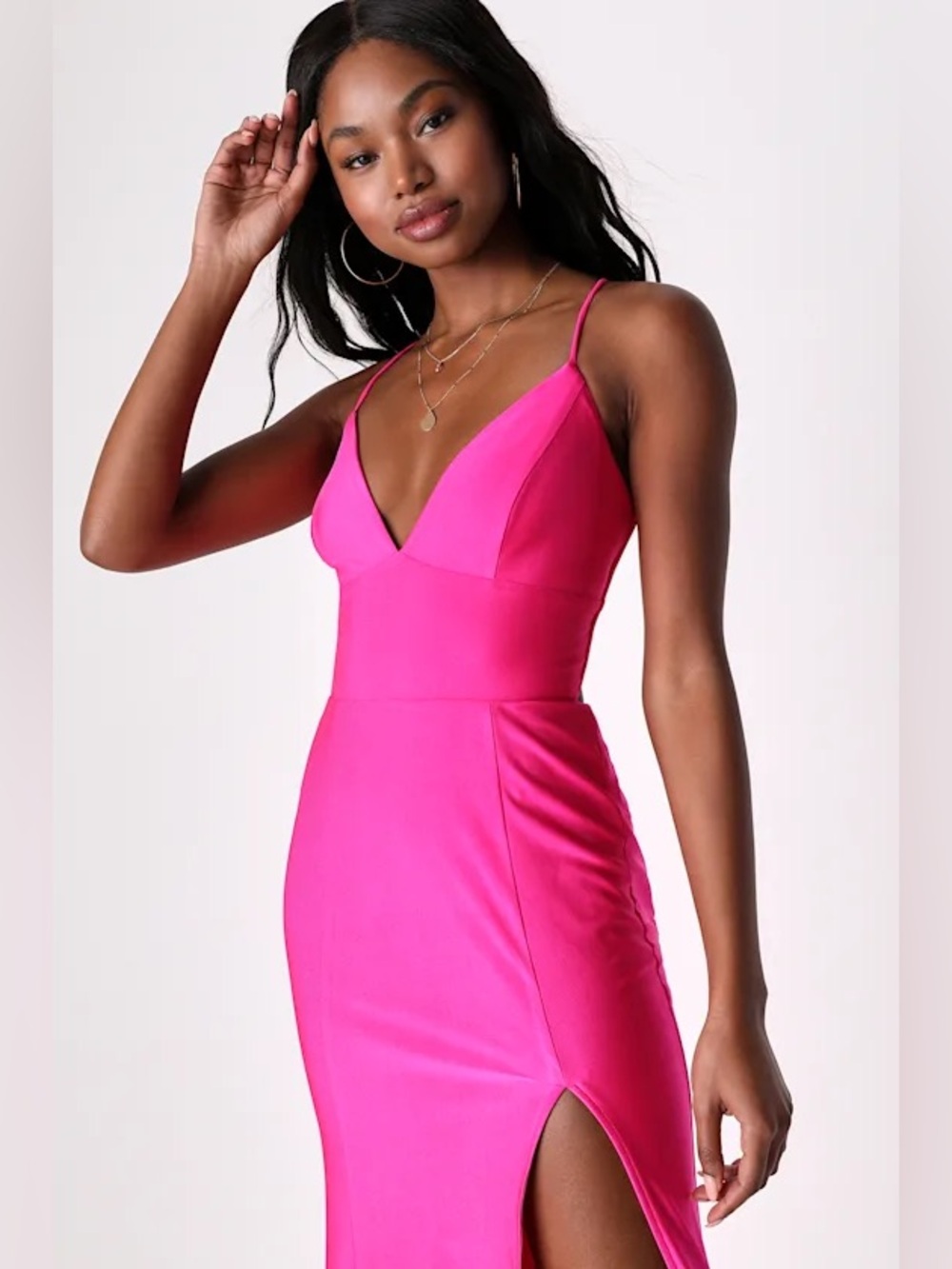 Divine Desires Hot Pink Satin Lace-Up Mermaid Maxi Dress | Size Small | NWT - Picture 2 of 12